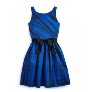 Polo Classic Preppy Plaid Blue Fit-and-Flare Sleeveless Dress